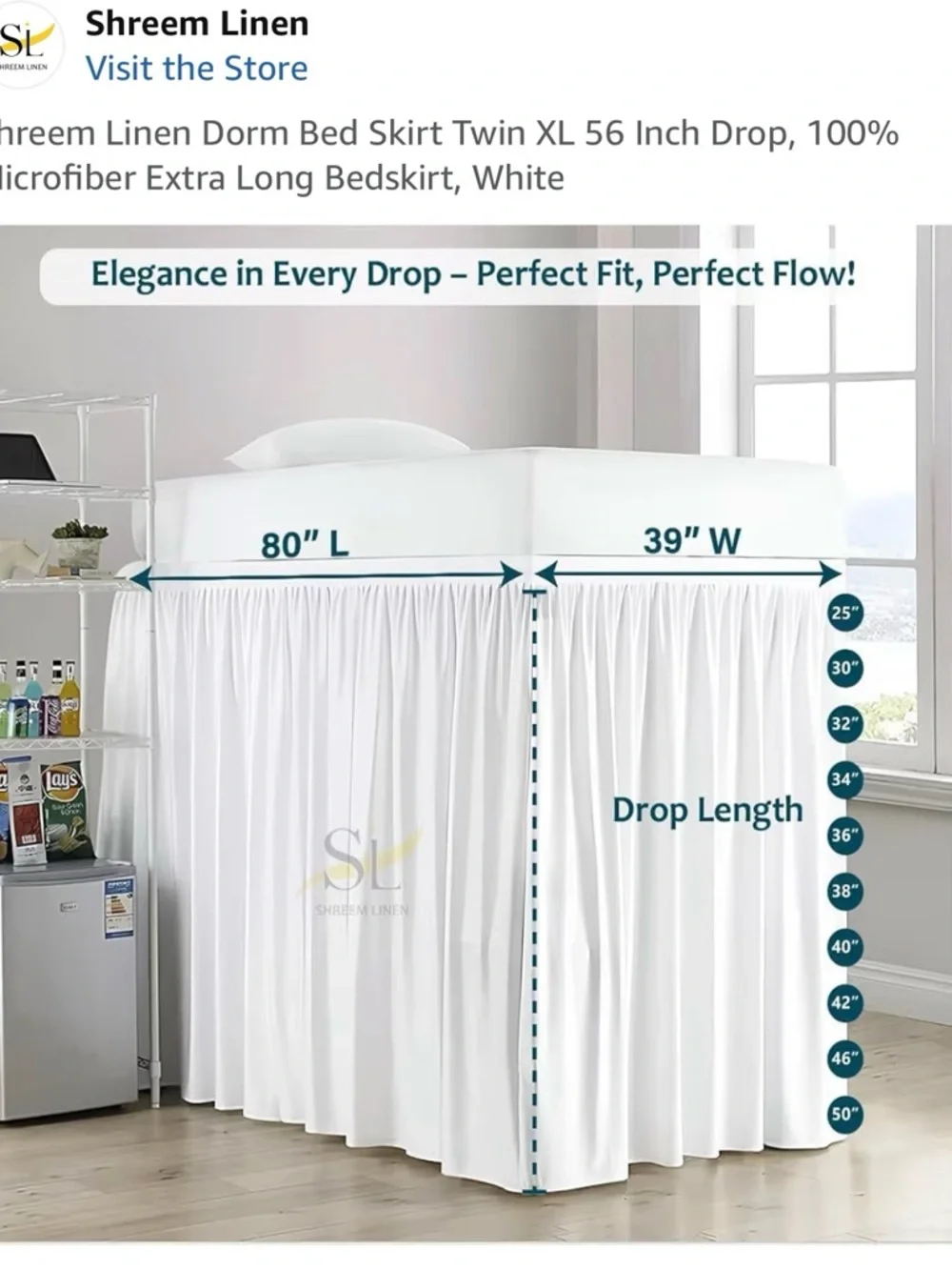 White Twin XL Bed Skirt - 56